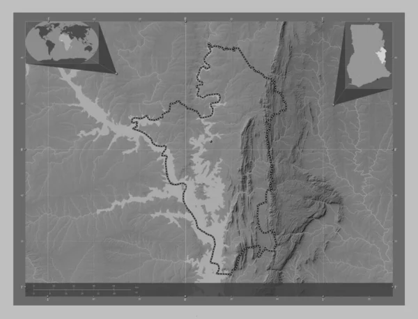Оти Район Ганы Карта Высот Оттенках Серого Озерами Реками Вспомогательные — стоковое фото