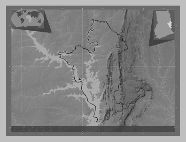 Oti Regio Van Ghana Grayscale Hoogte Kaart Met Meren Rivieren — Stockfoto