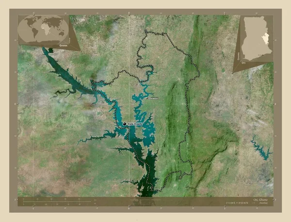 Oti Região Gana Mapa Satélite Alta Resolução Locais Nomes Das — Fotografia de Stock