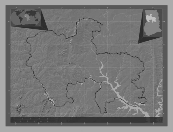 Savannah Região Gana Bilevel Mapa Elevação Com Lagos Rios Mapa — Fotografia de Stock