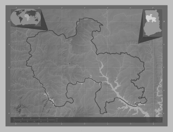 Savannah Region Ghany Mapa Wzniesień Skali Szarości Jeziorami Rzekami Pomocnicze — Zdjęcie stockowe