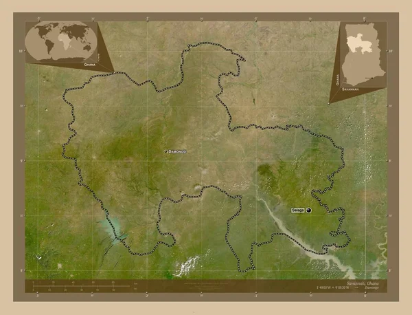 Savannah Región Ghana Mapa Satelital Baja Resolución Ubicaciones Nombres Las —  Fotos de Stock