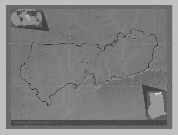 Верхний Восток Район Ганы Карта Высот Оттенках Серого Озерами Реками — стоковое фото