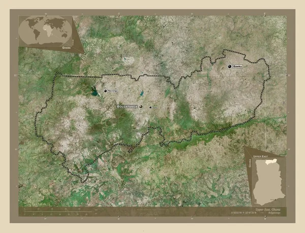 Górny Wschód Region Ghany Mapa Satelity Wysokiej Rozdzielczości Lokalizacje Nazwy — Zdjęcie stockowe