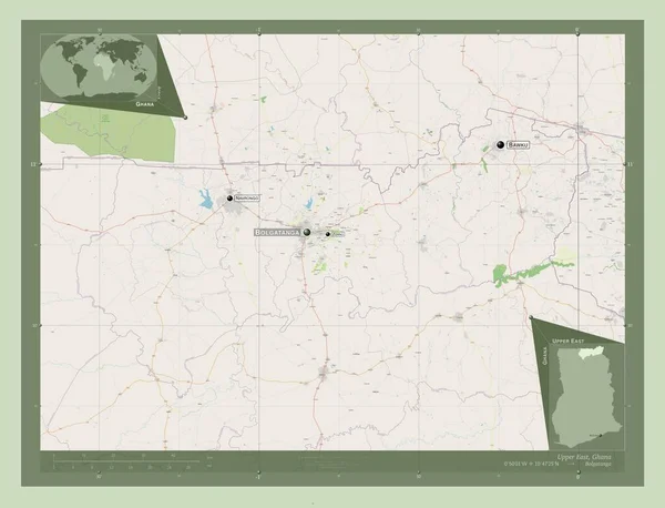 Górny Wschód Region Ghany Otwórz Mapę Ulic Lokalizacje Nazwy Głównych — Zdjęcie stockowe