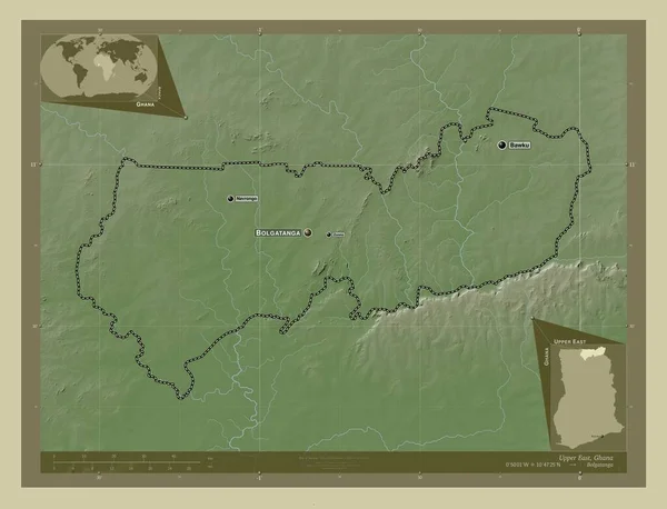 Верхний Восток Район Ганы Карта Высоты Окрашенная Вики Стиле Озерами — стоковое фото