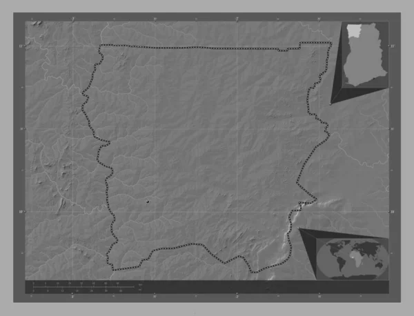 Верхній Захід Регіон Гана Білевелівська Карта Висот Озерами Річками Розташування — стокове фото