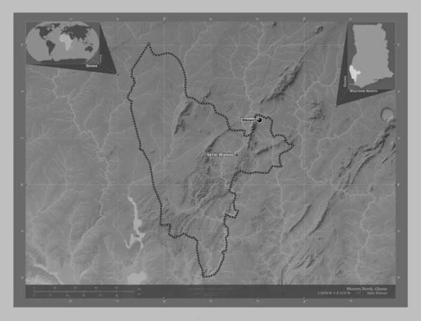 Westlicher Norden Region Ghana Graustufen Höhenkarte Mit Seen Und Flüssen — Stockfoto