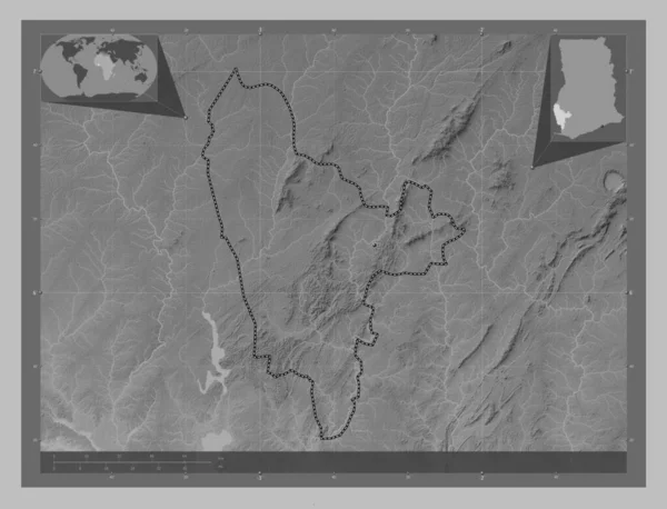 Nyugat Észak Ghána Régió Szürkeárnyas Térkép Tavakkal Folyókkal Saroktérképek Kiegészítő — Stock Fotó