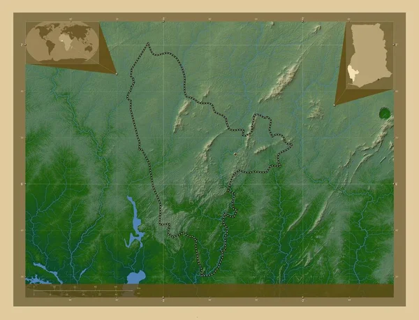 Западный Север Район Ганы Цветная Карта Высоты Озерами Реками Вспомогательные — стоковое фото