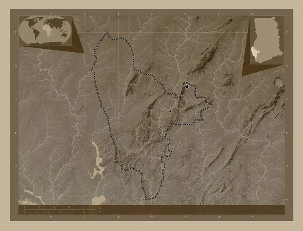 Westlicher Norden Region Ghana Höhenkarte Sepiatönen Mit Seen Und Flüssen — Stockfoto