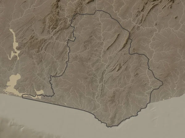Δυτική Περιοχή Της Γκάνα Υψόμετρο Χάρτη Χρωματισμένο Τόνους Σέπια Λίμνες — Φωτογραφία Αρχείου