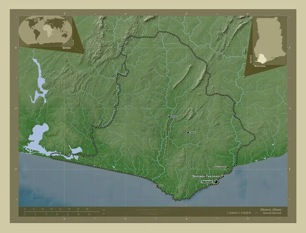 Batı Gana Bölgesi Yükseklik Haritası Göller Nehirlerle Wiki Tarzında Renklendirilmiş — Stok fotoğraf