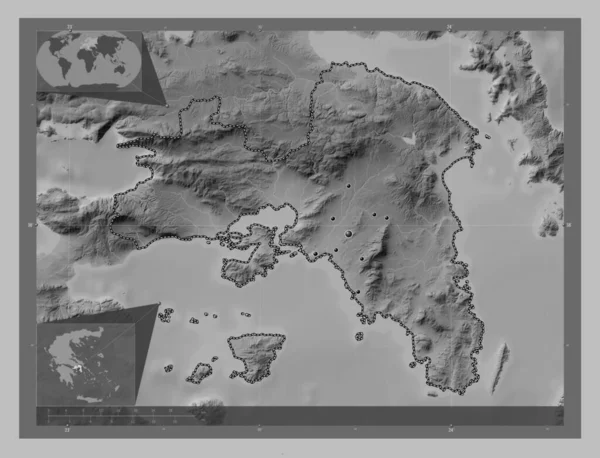 Athens Decentralized Administration Greece Grayscale Elevation Map Lakes Rivers Locations — Stock Photo, Image