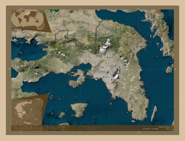 Atena Administraţie Descentralizată Greciei Harta Satelit Rezoluție Scăzută Locații Nume — Fotografie, imagine de stoc