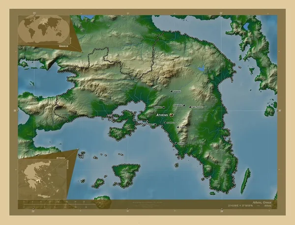 Aten Greklands Decentraliserade Förvaltning Färgade Höjd Karta Med Sjöar Och — Stockfoto