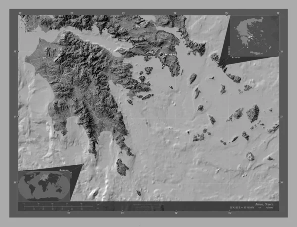Attyka Zdecentralizowana Administracja Grecji Dwupoziomowa Mapa Jeziorami Rzekami Lokalizacje Nazwy — Zdjęcie stockowe