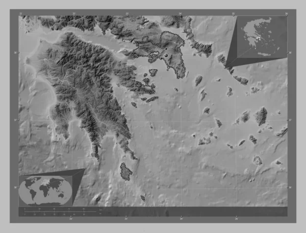 Attica Administração Descentralizada Grécia Mapa Elevação Escala Cinza Com Lagos — Fotografia de Stock