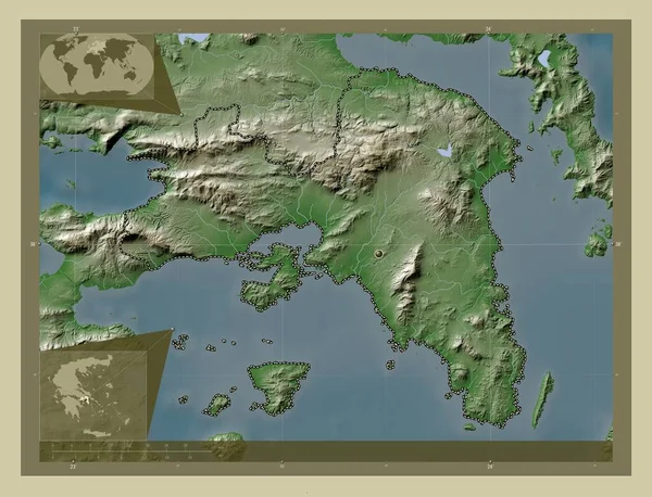 Афины Децентрализованная Администрация Греции Карта Высоты Окрашенная Вики Стиле Озерами — стоковое фото