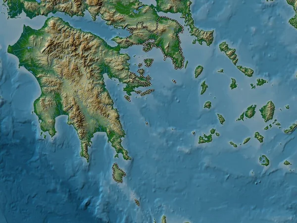 Αττική Αποκεντρωμένη Διοίκηση Της Ελλάδας Χρωματιστός Υψομετρικός Χάρτης Λίμνες Και — Φωτογραφία Αρχείου