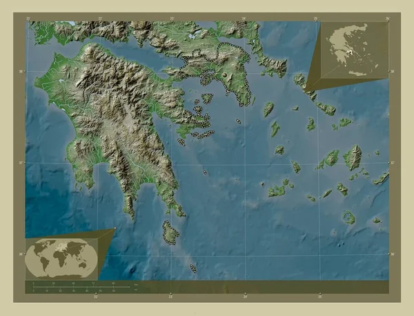 Аттика Децентрализованная Администрация Греции Карта Высоты Окрашенная Вики Стиле Озерами — стоковое фото