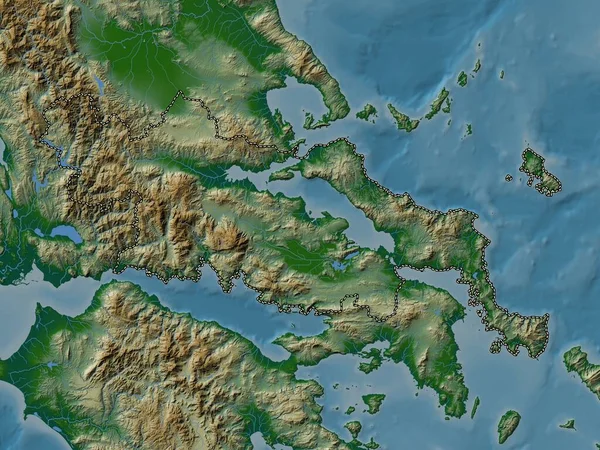 Zentralgriechenland Dezentrale Verwaltung Griechenlands Farbige Höhenkarte Mit Seen Und Flüssen — Stockfoto