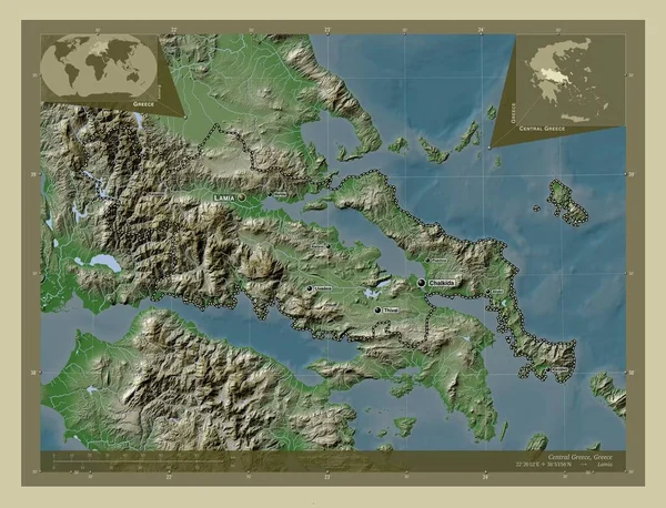 Střední Řecko Decentralizovaná Správa Řecka Zdvihová Mapa Zbarvená Stylu Wiki — Stock fotografie