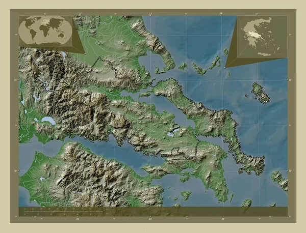 Keski Kreikka Kreikan Hajautettu Hallinto Korkeussijainti Kartta Värillinen Wiki Tyyliin — kuvapankkivalokuva