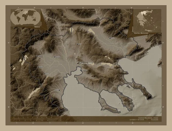Macedónia Central Administração Descentralizada Grécia Mapa Elevação Colorido Tons Sépia — Fotografia de Stock