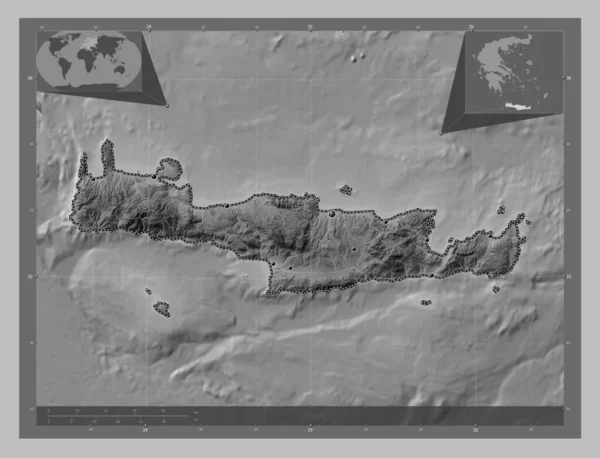 Creta Administração Descentralizada Grécia Mapa Elevação Escala Cinza Com Lagos — Fotografia de Stock
