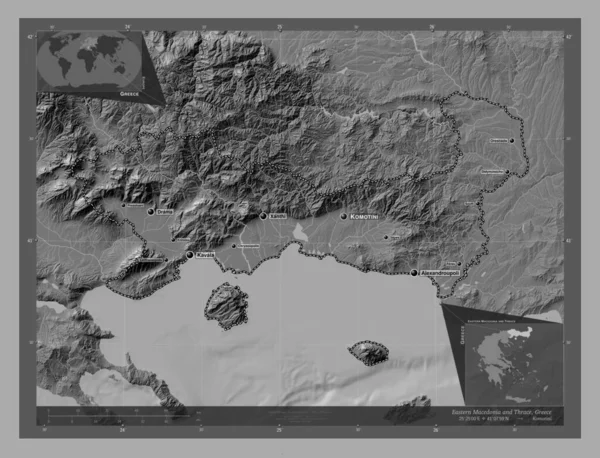Wschodnia Macedonia Tracja Zdecentralizowana Administracja Grecji Dwupoziomowa Mapa Jeziorami Rzekami — Zdjęcie stockowe