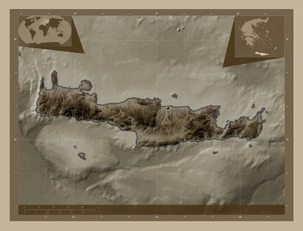 Creta Administração Descentralizada Grécia Mapa Elevação Colorido Tons Sépia Com — Fotografia de Stock