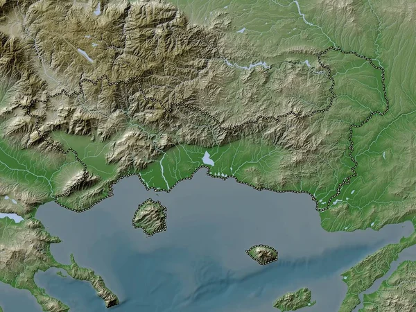 Doğu Makedonya Trakya Yunanistan Ademi Merkeziyeti Yükseklik Haritası Göller Nehirlerle — Stok fotoğraf
