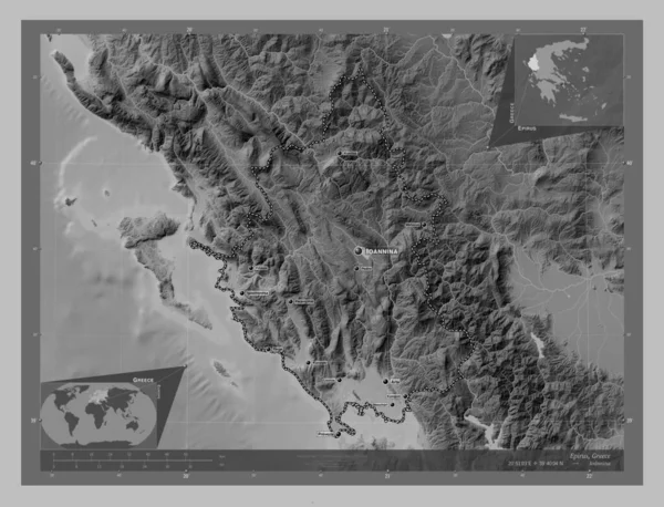 Epirus Zdecentralizowana Administracja Grecji Mapa Wzniesień Skali Szarości Jeziorami Rzekami — Zdjęcie stockowe