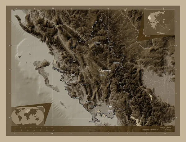 Epirus Yunanistan Merkezi Olmayan Yönetimi Yükseklik Haritası Sepya Tonlarında Göller — Stok fotoğraf