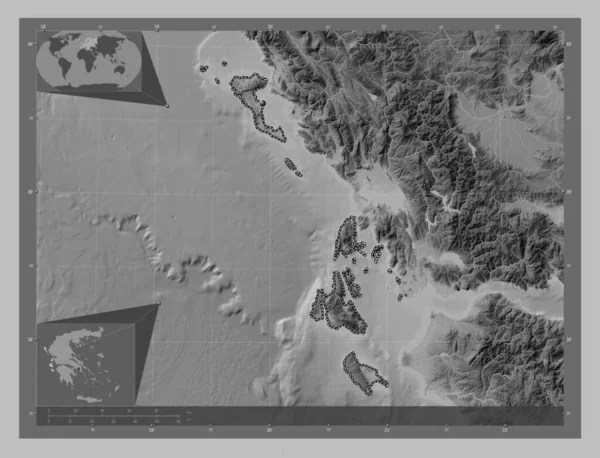 Іонічні Острови Децентралізоване Управління Грецією Граймасштабна Мапа Висот Озерами Річками — стокове фото
