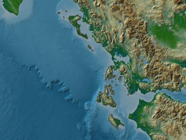 Islas Jónicas Administración Descentralizada Grecia Mapa Elevación Colores Con Lagos —  Fotos de Stock