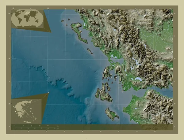 Ionische Inseln Dezentrale Verwaltung Griechenlands Höhenkarte Wiki Stil Mit Seen — Stockfoto