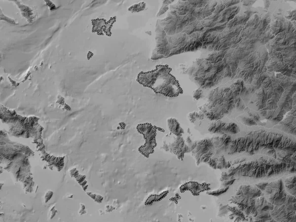 North Aegean Decentralized Administration Greece Grayscale Elevation Map Lakes Rivers — Stock Photo, Image