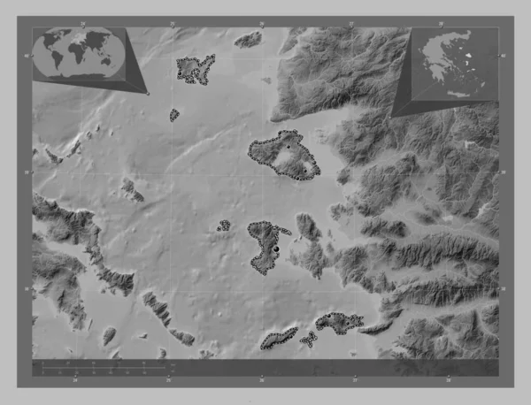Північний Егеан Децентралізоване Управління Грецією Граймасштабна Мапа Висот Озерами Річками — стокове фото