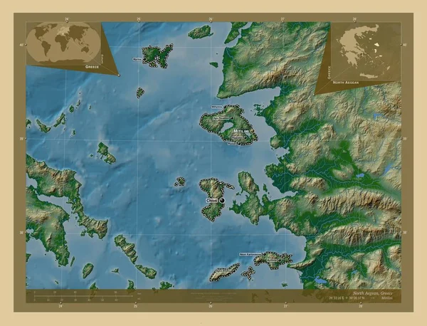 Egeo Settentrionale Amministrazione Decentrata Della Grecia Mappa Elevazione Colorata Con — Foto Stock