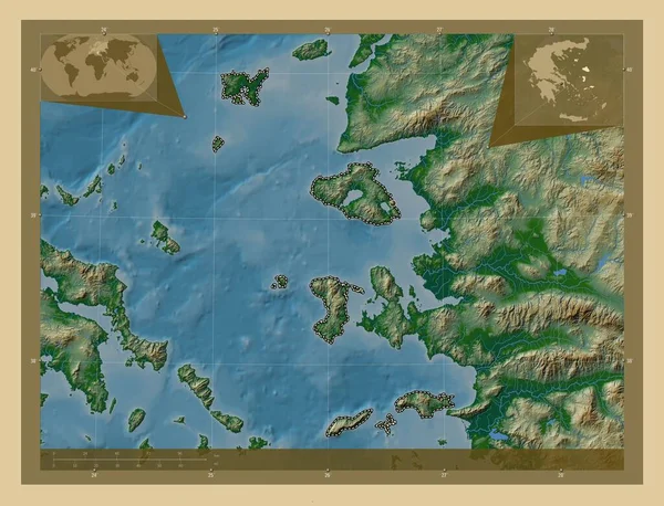 Северное Эгейское Море Децентрализованная Администрация Греции Цветная Карта Высоты Озерами — стоковое фото