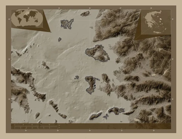 Kuzey Ege Yunanistan Merkezi Yönetiminde Yükseklik Haritası Sepya Tonlarında Göller — Stok fotoğraf