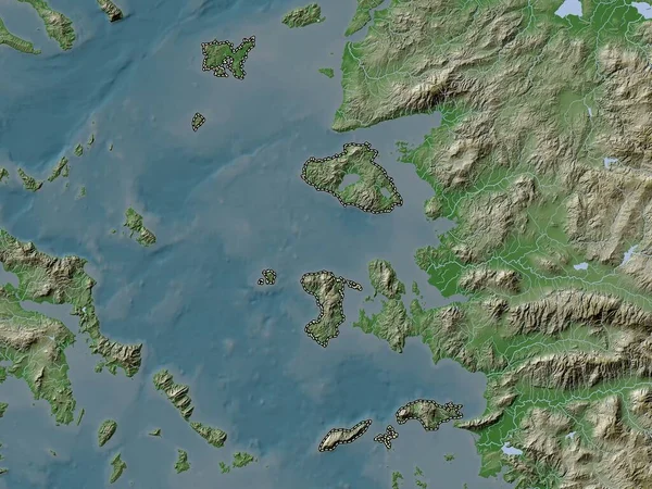 Північний Егеан Децентралізоване Управління Грецією Висота Карти Кольору Вікі Озерами — стокове фото