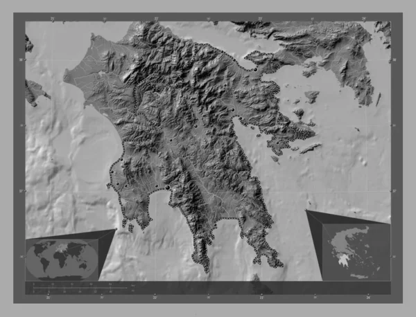 Peloponeso Administración Descentralizada Grecia Mapa Elevación Bilevel Con Lagos Ríos —  Fotos de Stock