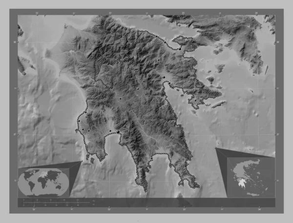 Пелопоннес Децентралізоване Управління Грецією Граймасштабна Мапа Висот Озерами Річками Розташування — стокове фото