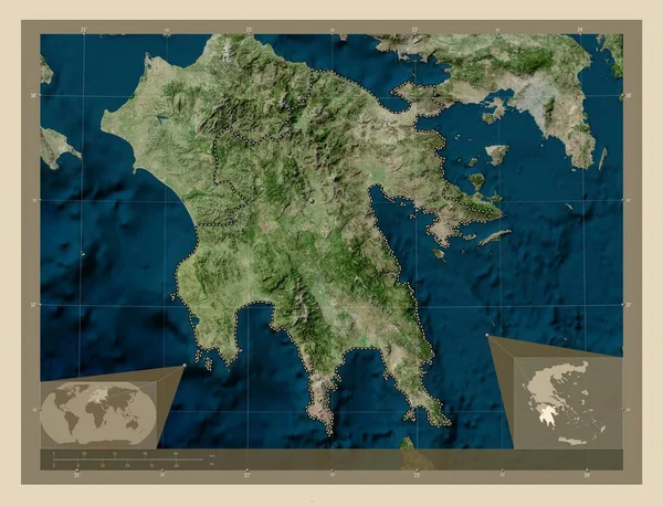 Πελοπόννησος Αποκεντρωμένη Διοίκηση Της Ελλάδας Υψηλής Ανάλυσης Δορυφορικός Χάρτης Γωνιακοί — Φωτογραφία Αρχείου