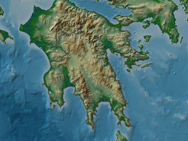 Peloponeso Administração Descentralizada Grécia Mapa Elevação Colorido Com Lagos Rios — Fotografia de Stock
