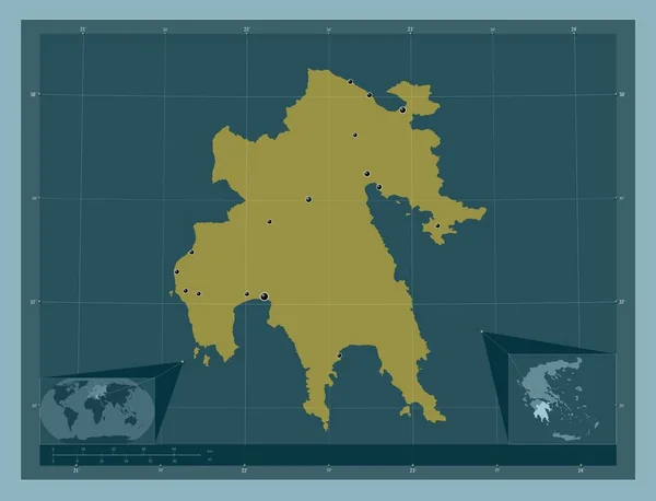 Peloponnes Dezentralisierte Verwaltung Griechenlands Einfarbige Form Standorte Der Wichtigsten Städte — Stockfoto