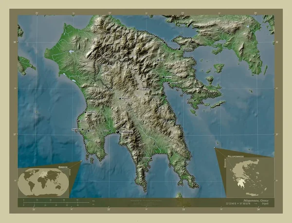 Peloponnesos Decentraliserad Förvaltning Grekland Höjd Karta Färgad Wiki Stil Med — Stockfoto